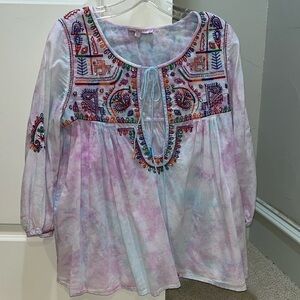 Calypso tie dye embroidered cotton top